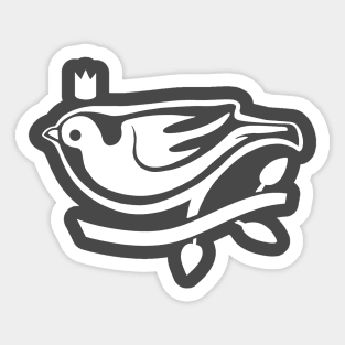 Art for bird fans. Stylized, minimal sparrow with crown. Sticker